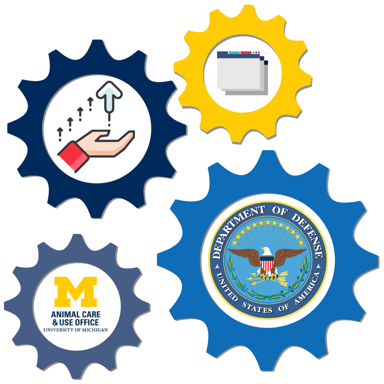 Gear icons with DoD and ACUO logos showing improvements to protocol processing