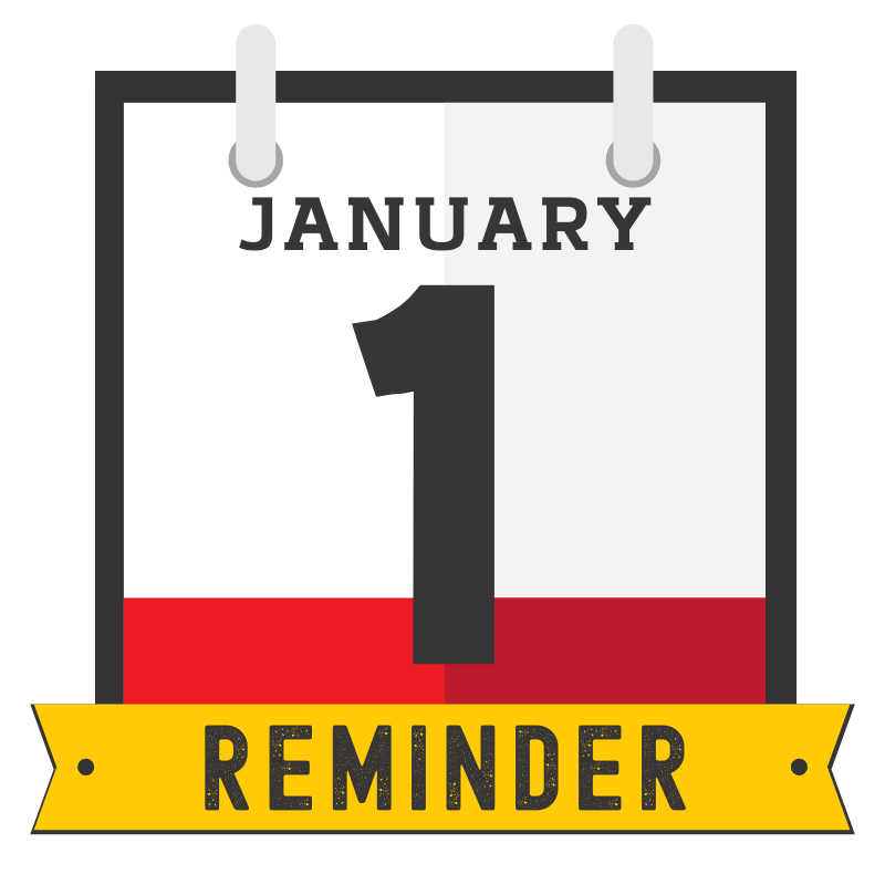 January 1, 2020 red and white calendar reminder icon