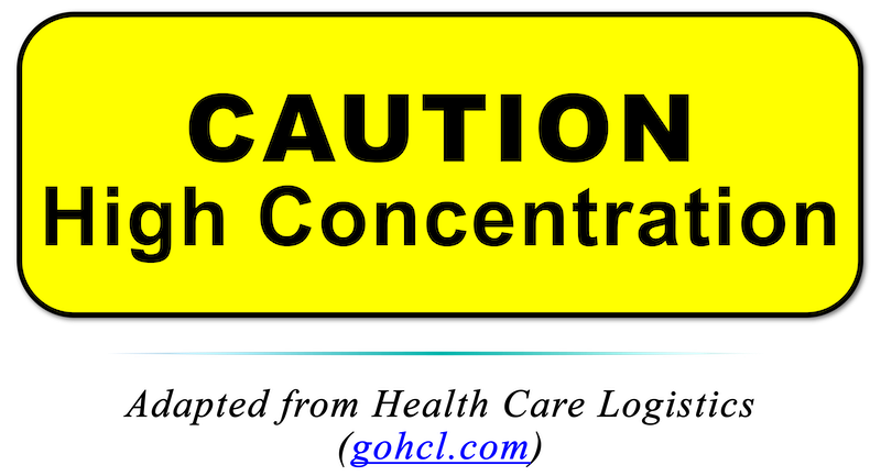 Yellow Caution High Concentration sticker adapted from Health Care Logistics