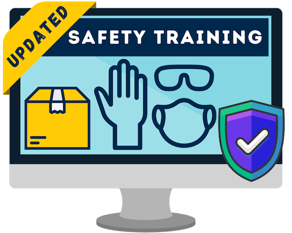 Desktop computer with shipping and PPE icons to denote updated safety training modules