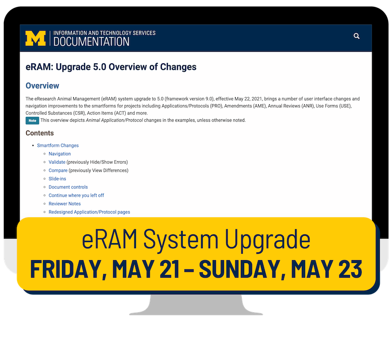 Computer screen showing eRAM Upgrade 5.0 Overview of Changes