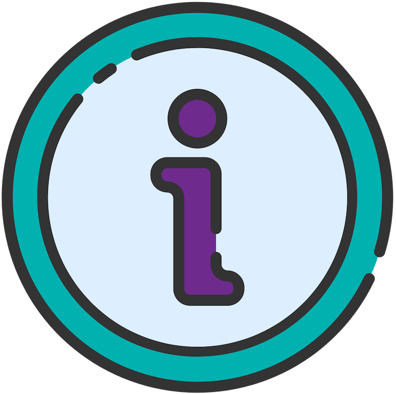 Circular green and purple information icon