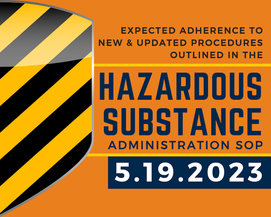 Button listing expected May 2023 adherence date for new Hazardous Agents Administration SOP procedures