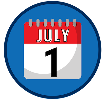 Blue circle with July 1 calendar icon