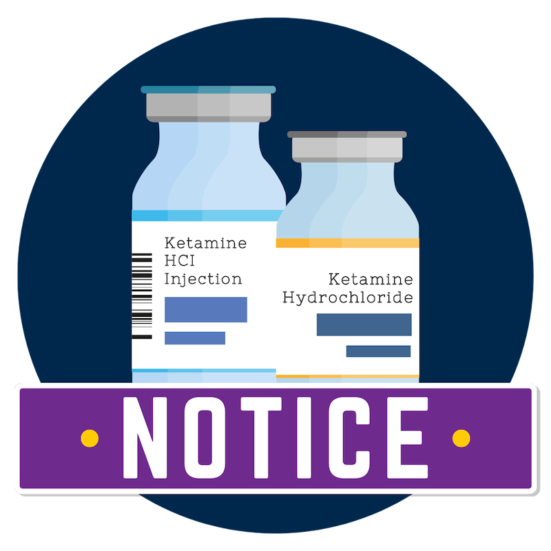 Notice icon about human drug shortages of Ketamine that may impact animal users