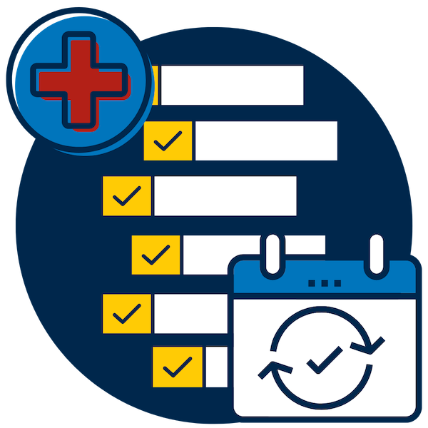 Health icon with task checklist and schedule modification icons