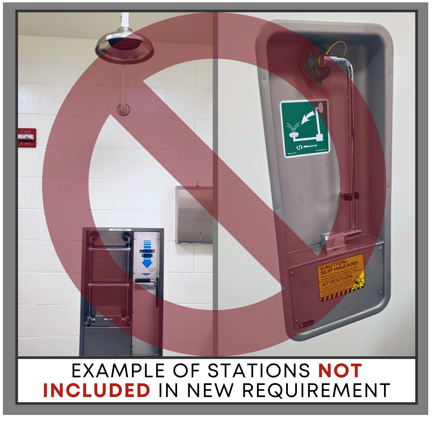Picture of eyewash stations NOT included in new requirement that NCRC labs complete monthly checks