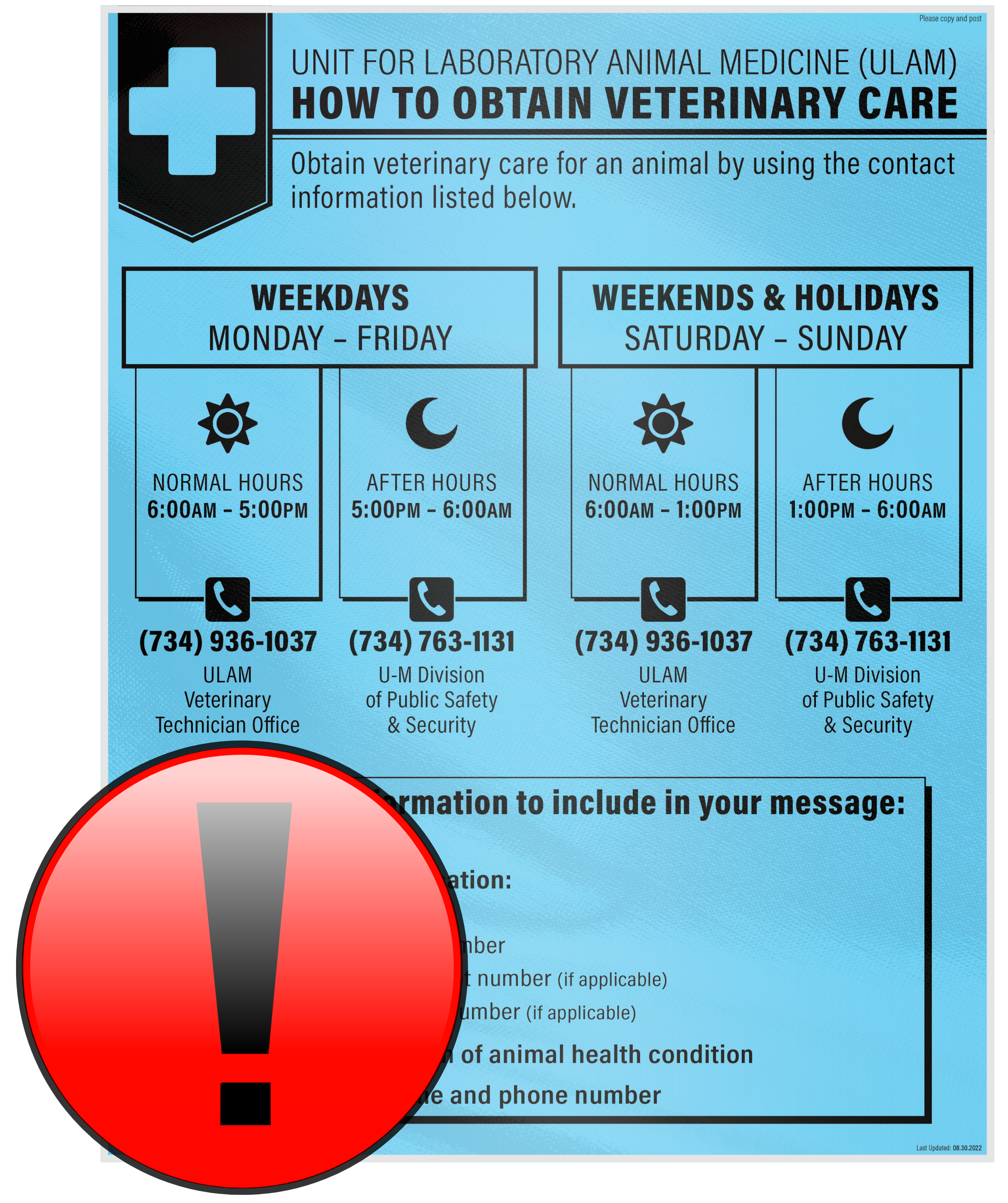 Blue Obtaining Veterinary Care sign