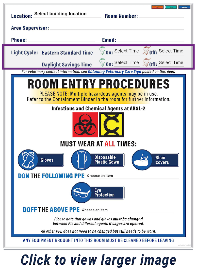 Room entry sign with light cycle section highlighted