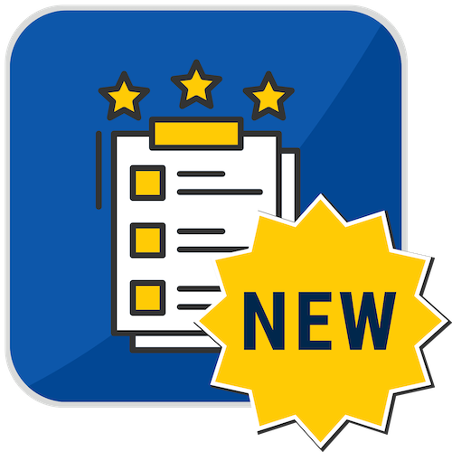 Blue V2 protocol template icon with NEW yellow burst
