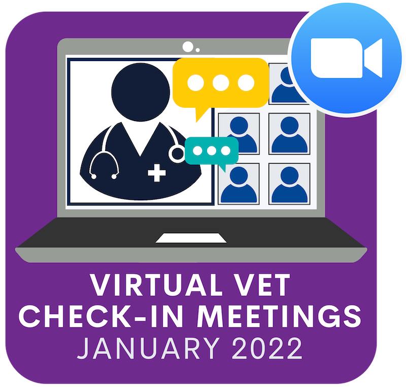 Icon showing virtual vet check-in meetings hosted on Zoom
