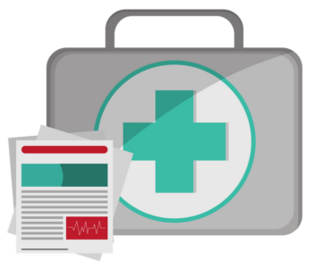 First aid briefcase with safety report icon