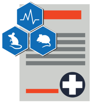Surgical records illustration with mouse, rat, and vital signs icon