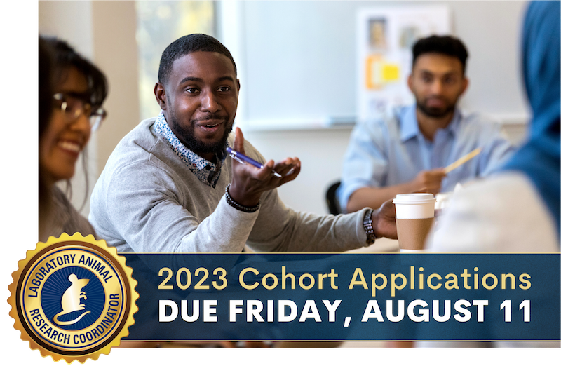 LARC certification emblem over image of staff members having discussion. 2023 LARCC Program Cohort Applications Due Friday, August 11