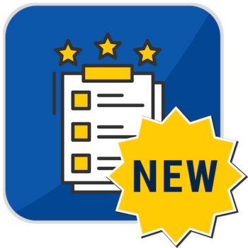 Blue V2 protocol template icon with NEW yellow burst
