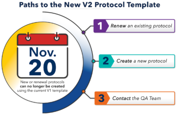 Infographic with options to transition to new v2 protocol template in eRAM