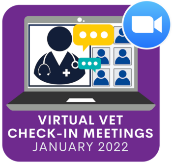 Icon showing virtual vet check-in meetings hosted on Zoom