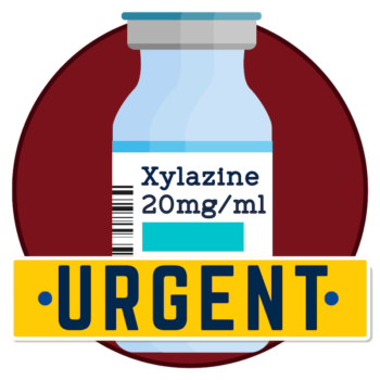 Vial of 20mg/ml Xylazine with urgent warning icon