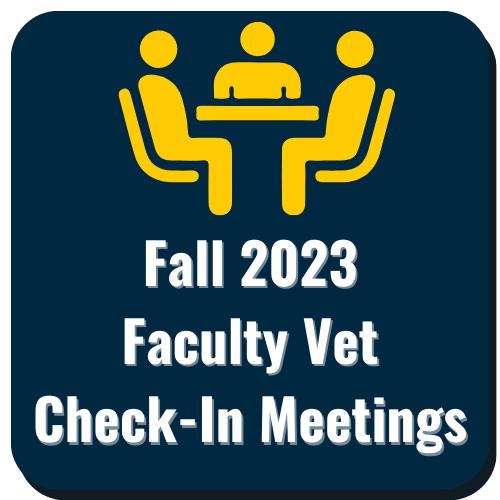 Fall 2023 Faculty Vet Check-In Meetings icon of people sitting at table having conversation