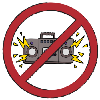 Icon showing that loud music is prohibited in animal housing facilities