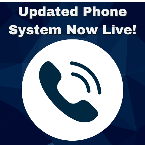 Phone icon with text that reads "Updated Phone System Now Live"