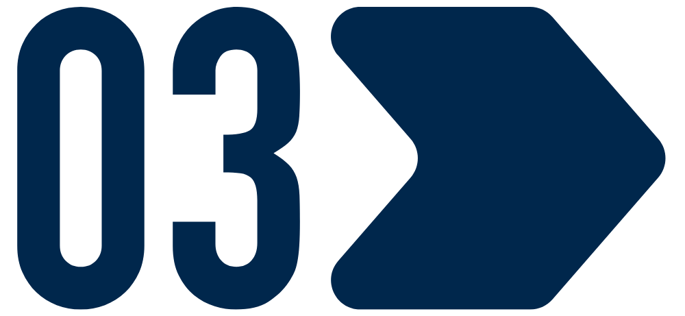 Number 3 blue chevron arrow pointing right