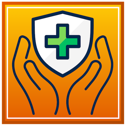 Handle with Care yellow and orange animal transportation procedures reminder icon with green health shield