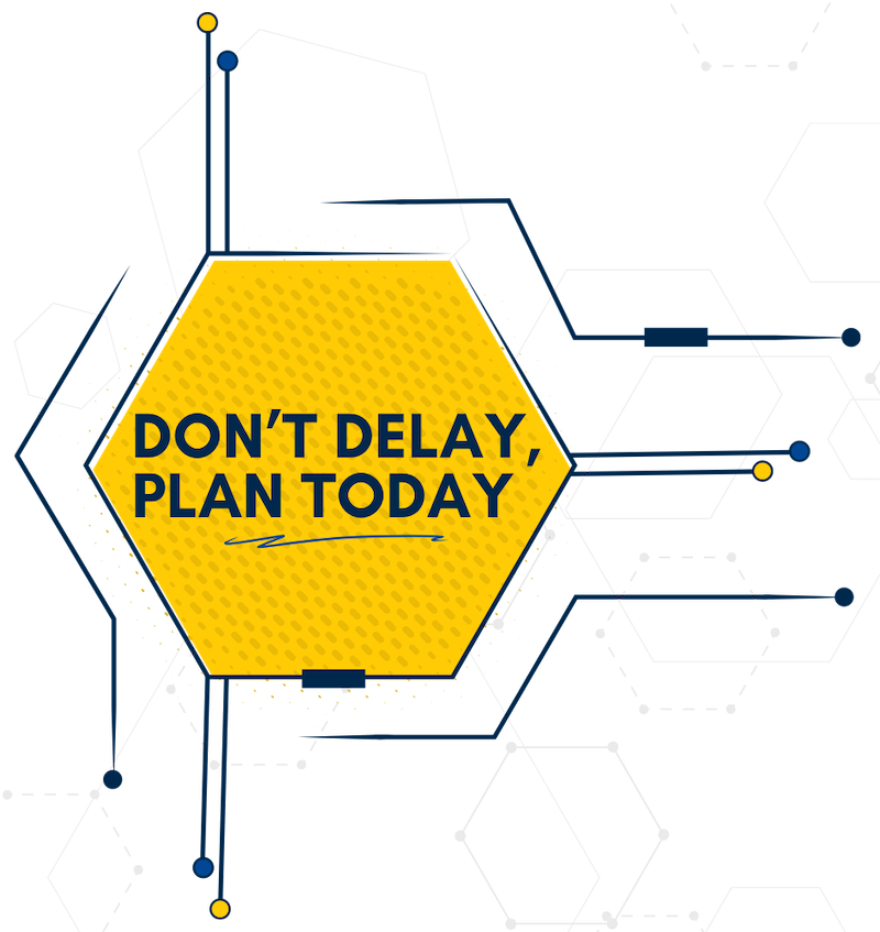 Network nodes with "Don't Delay, Plan Today" sign