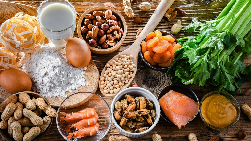 Stock image of common food allergens and ingredients