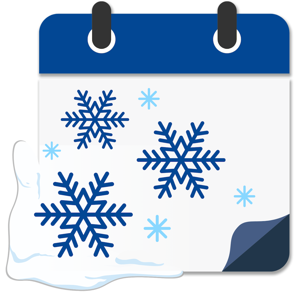 Blue calendar icon with snowflakes