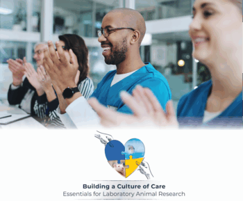 Individuals in a meeting room listening to a presentation with Building a Culture of Care logo underneath image