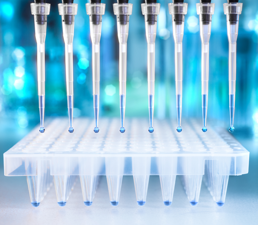 Picture of pipettes with blue background