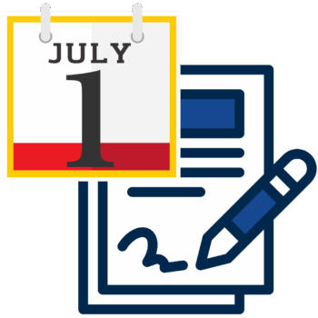 July 1 calendar icon with document signing icon