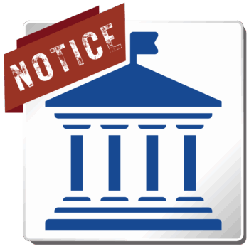 Federal building icon with red NOTICE text
