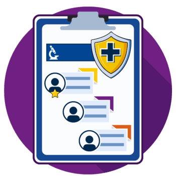 Clipboard and person icons showing continuity plan for laboratory