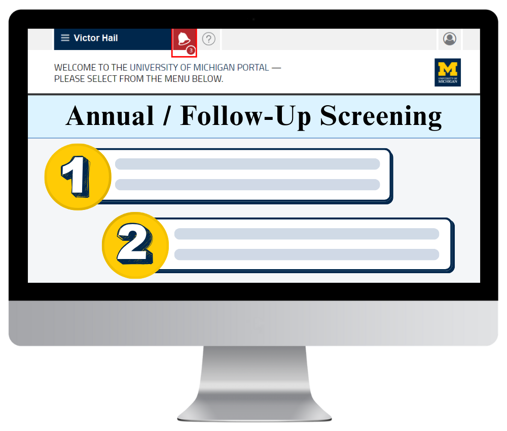 Computer screen mockup with choices for annual screening options