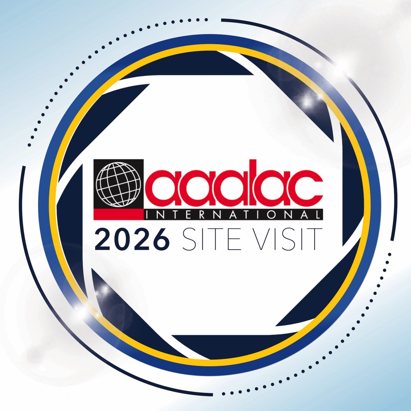 AAALAC 2026 Site Visit logo with focal camera lens icon