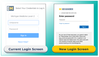 Side by side screenshots of current and new Cornerstone Learning login pages