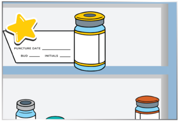 Medicine vial icons with Beyond Use Date label