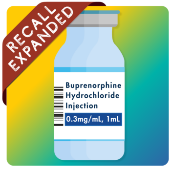 Recall Expanded text with illustrated Buprenorphine Injection 0.3mg/mL, 1mL icon