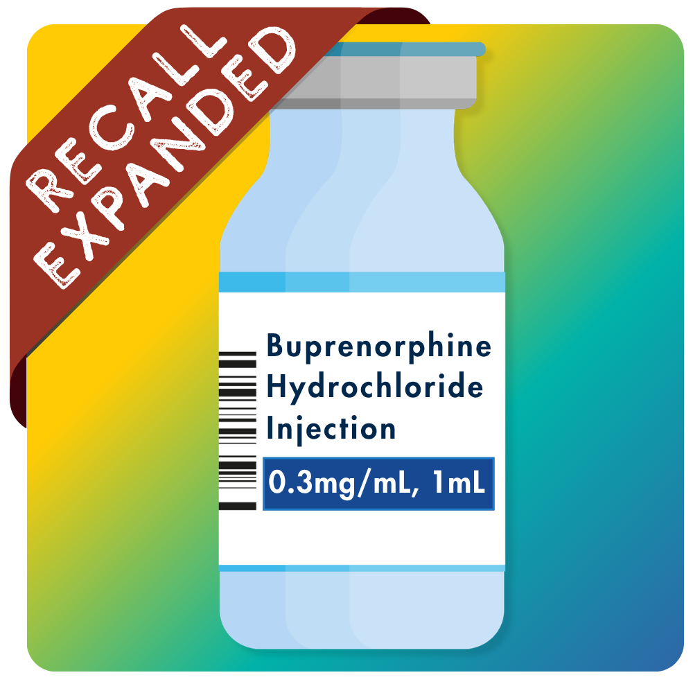 Recall Expanded text with illustrated Buprenorphine Injection 0.3mg/mL, 1mL icon